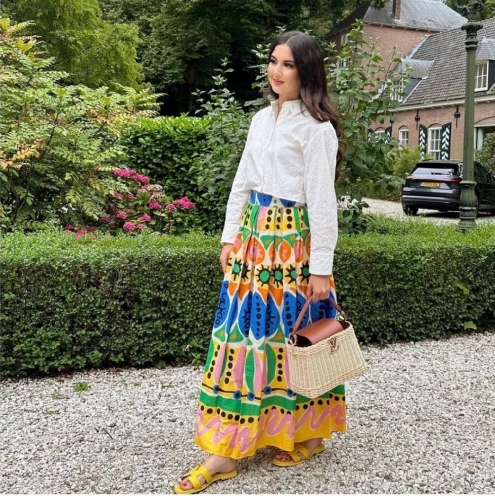Zara Multicolor Floral & Geometric Maxi Skirt - Yellow, Blue, Green, Pink - Picture 9 of 15